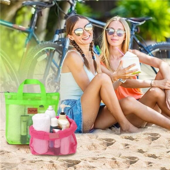 2 Pack Hanging Mesh Shower Caddy Bag Quick Dry Toiletry Organizer Travel - Picture 2 of 8